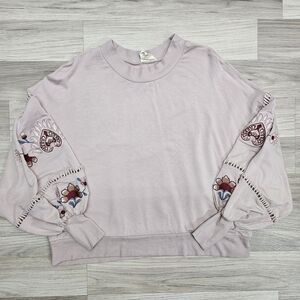 HARPER HERITAGE Womens Pink Balloon Puff Sleeve Embroidered Size Medium